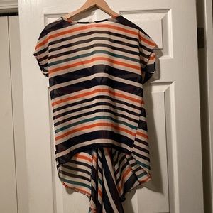 Beautiful Sheer Striped Nine Bird Top with Plunging, Waterfall Back- Size M